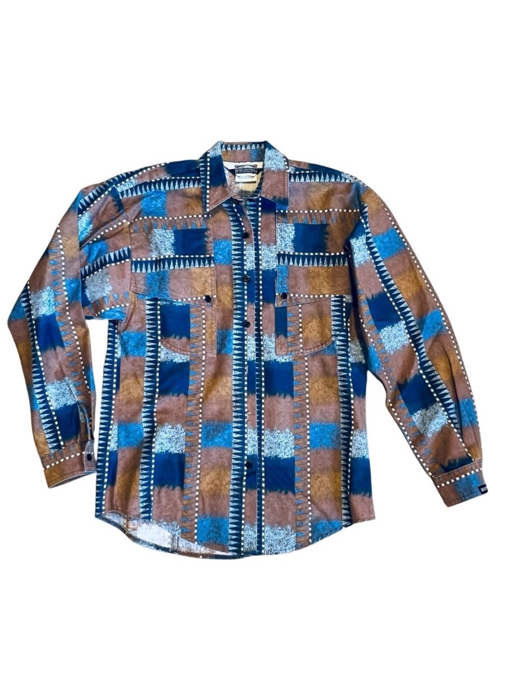 Rocky Mountain Vintage Women’s Sz XS Brown Blue Western Button Down Shirt 80s